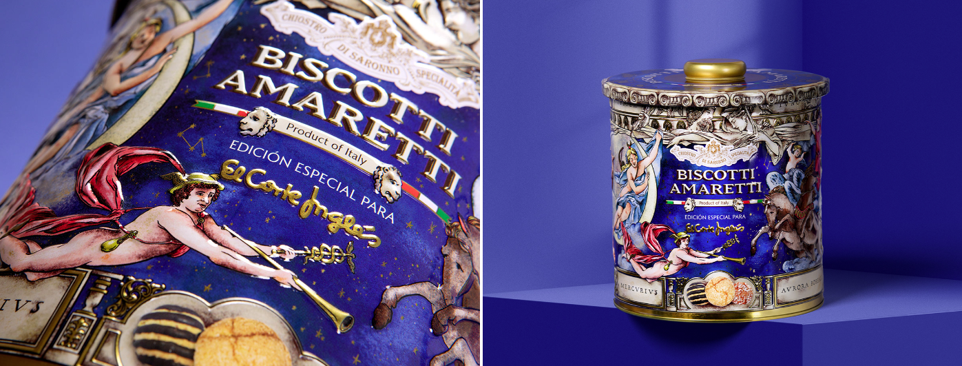 夢幻古典| 馬口鐵罐的神話之旅：Meteorito Estudio 為 El Corte Inglés 糖果包裝設計 Biscotti Amaretti